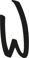 De W van Wolff, van Wolff & Haslinghuis. Een creatief cursief logo met de hand ontworpen.